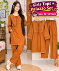 Girls’ Caramel Embroidered Palazzo Set