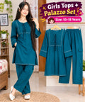 Girls’ Teal Embroidered Palazzo Set