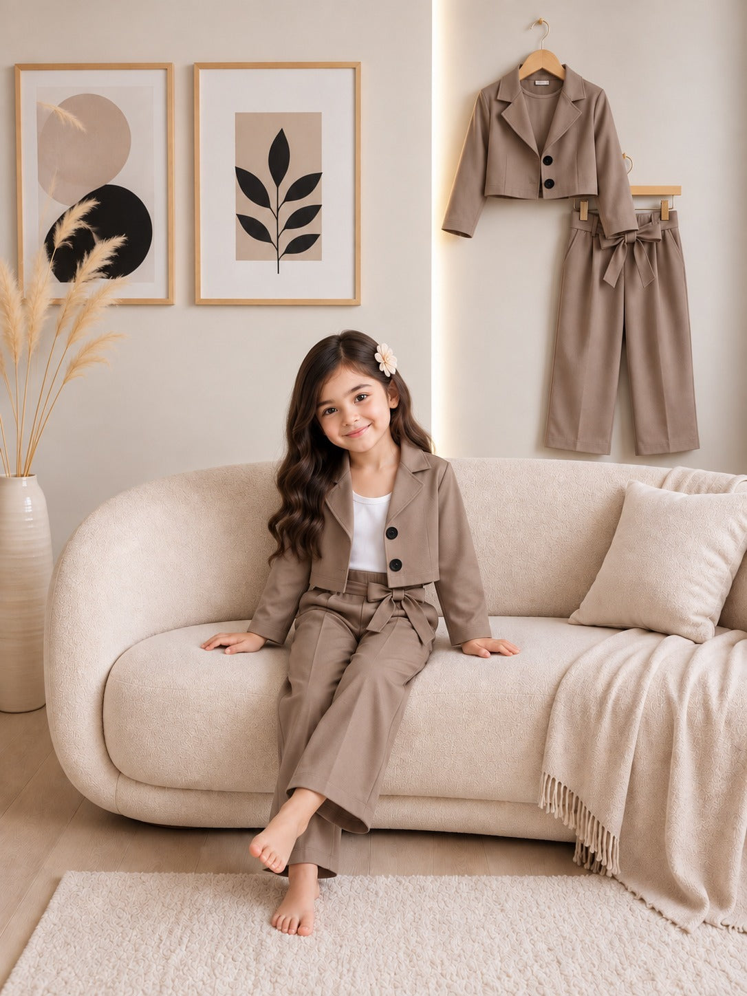 Girls’ Taupe 3-Piece Suit