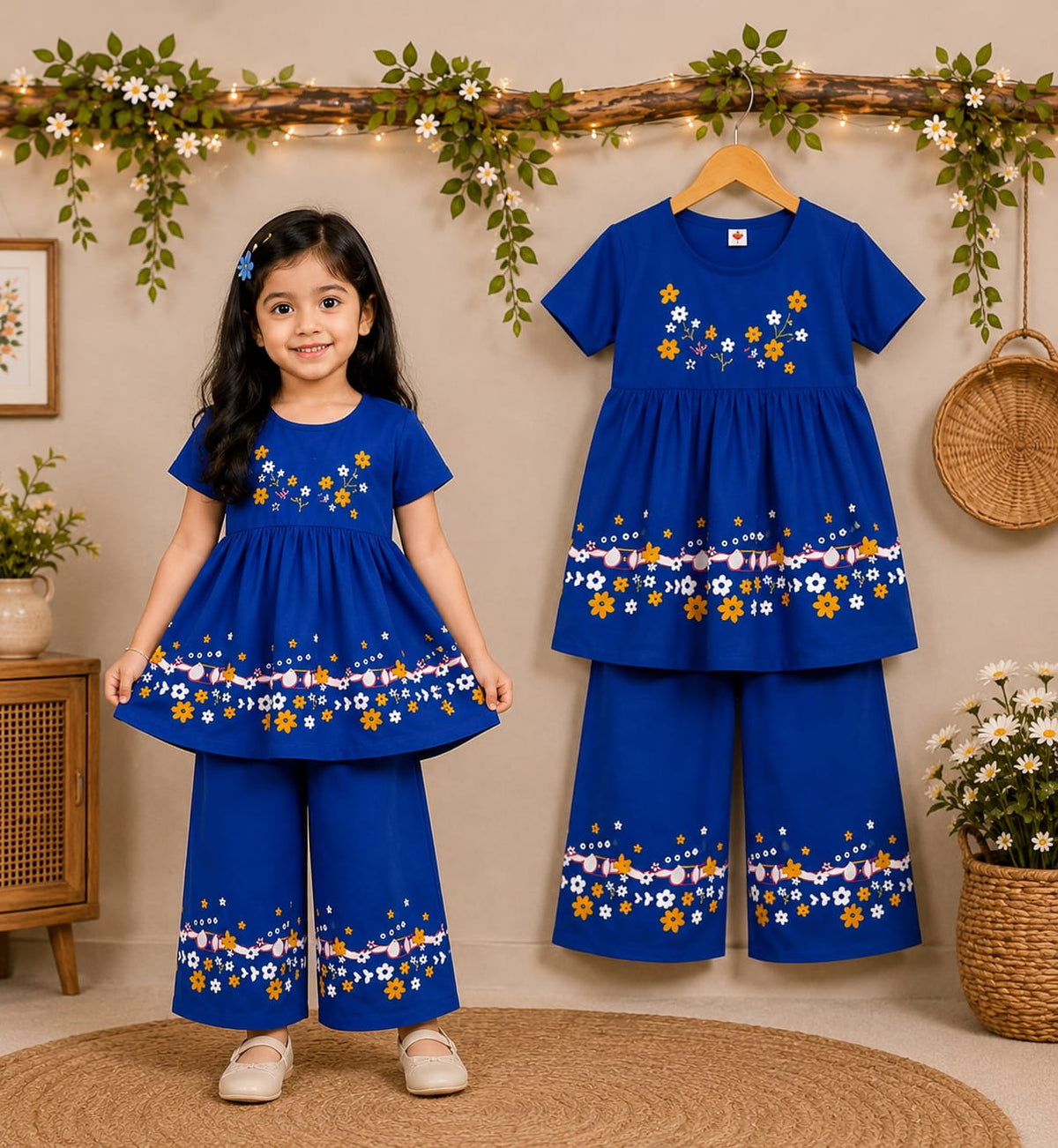 Girls’ Blue Blossom Frock Set