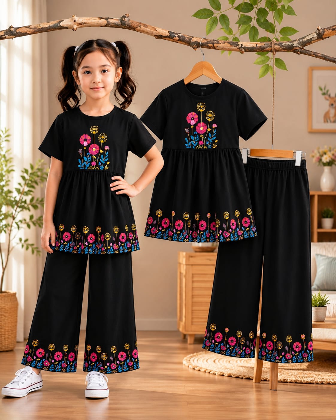 Girls’ Black Garden Frock Set