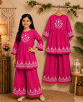 Girls’ Magenta Floral Frock Set
