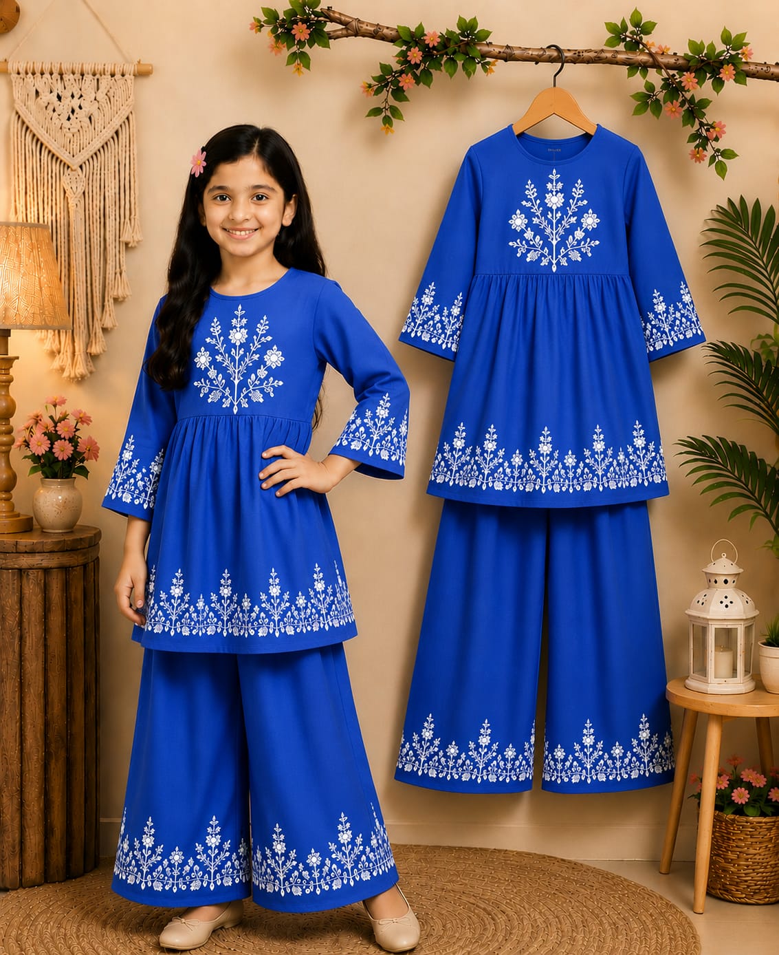 Girls’ Blue Floral Frock Set