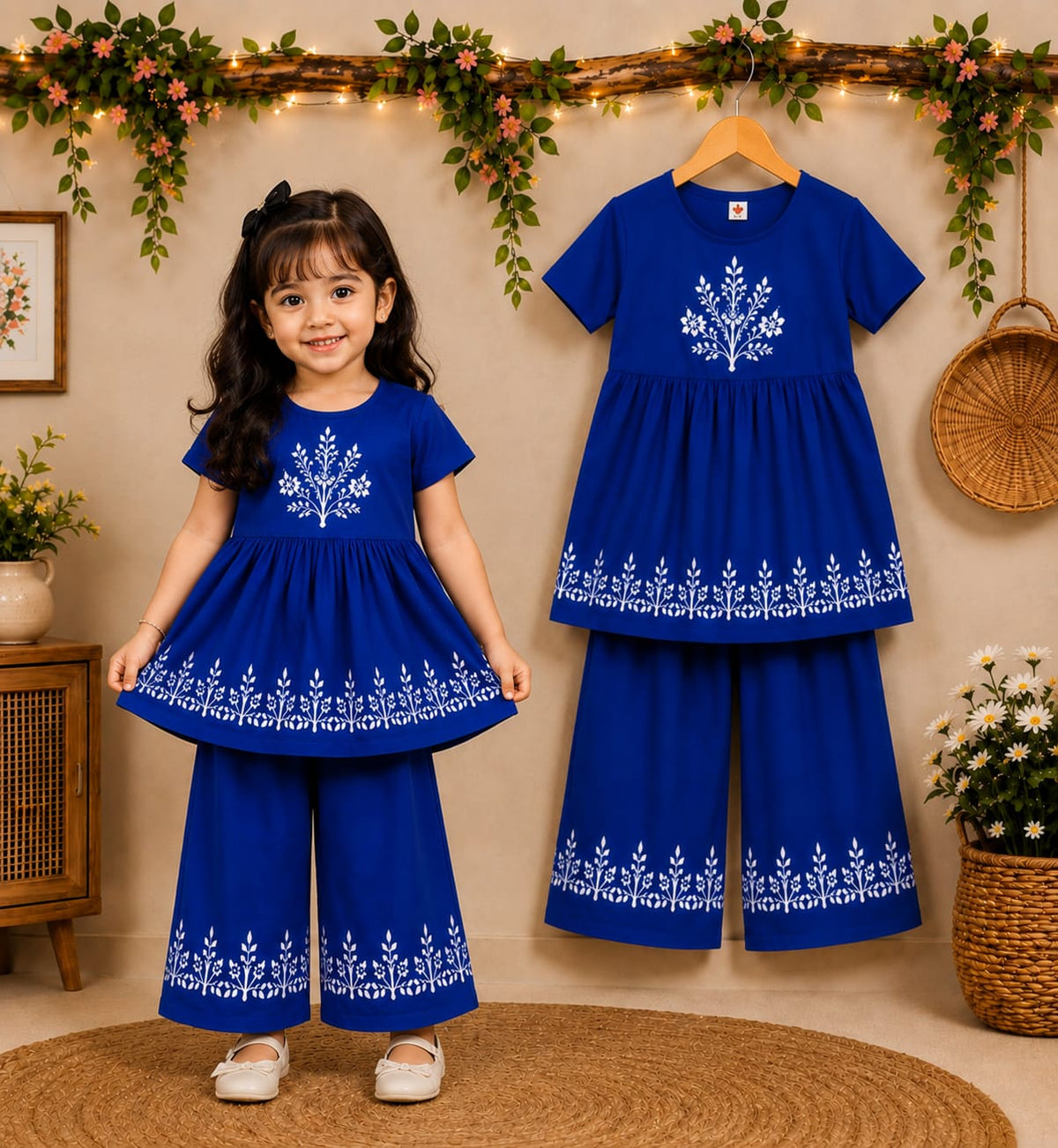 Girls’ Blue Botanical Frock Set