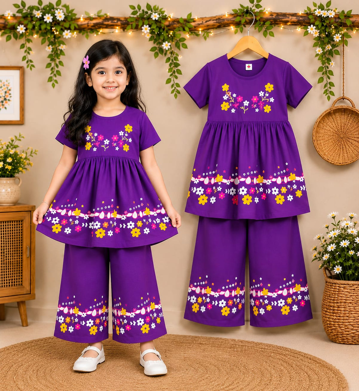 Girls’ Purple Blossom Frock Set