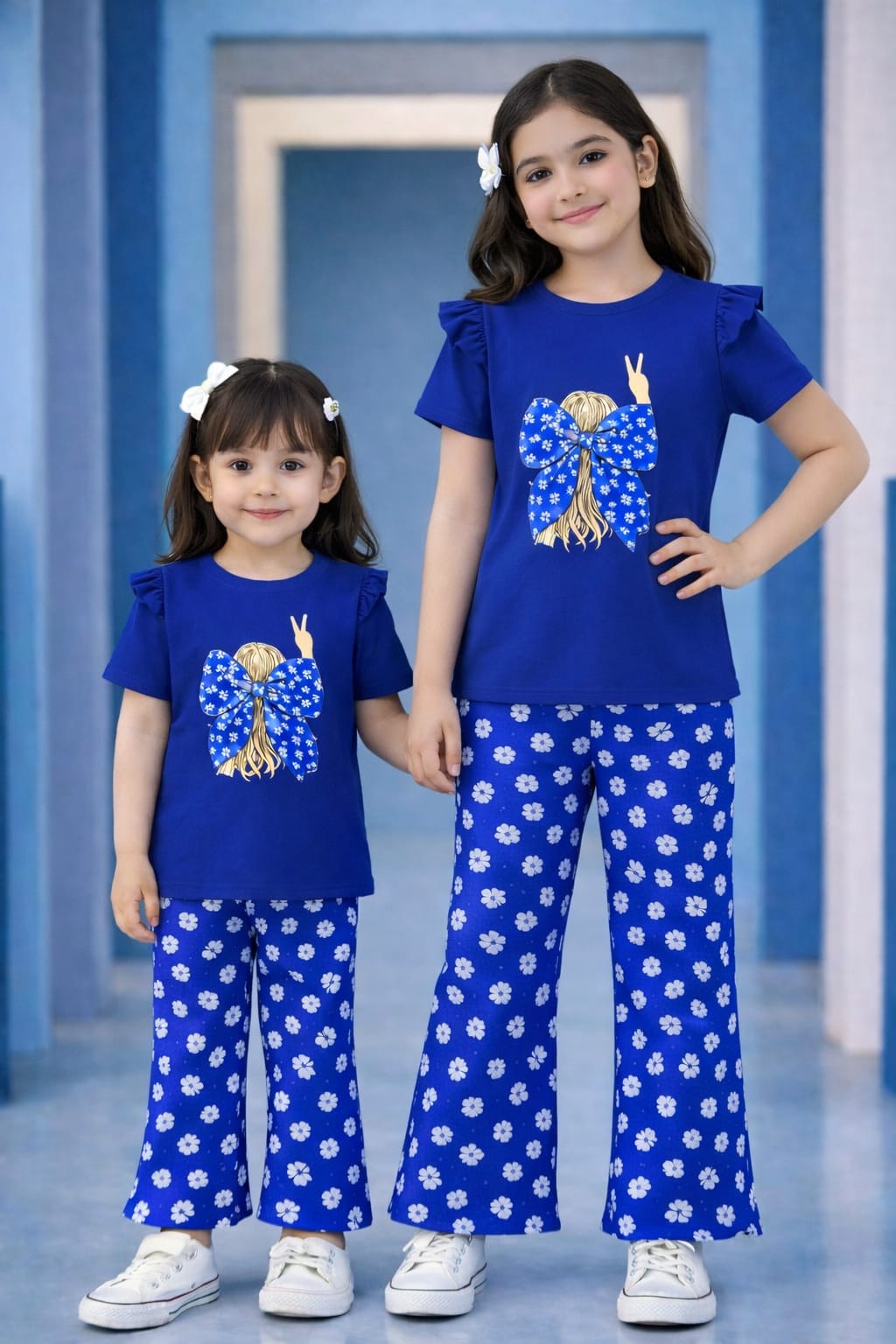 Girls’ Blue Bow Cotton Set