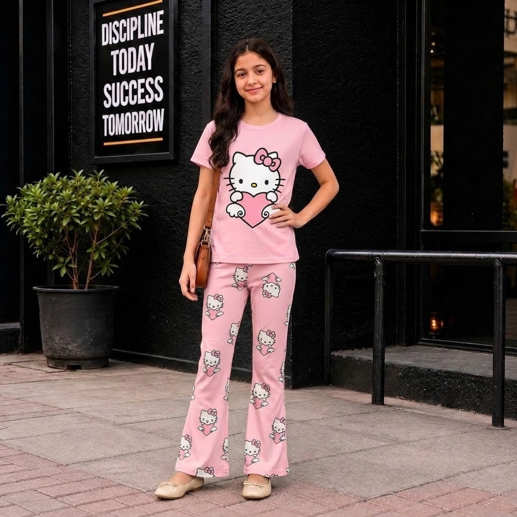 Girls’ Pink Kitty Heart Cotton Set