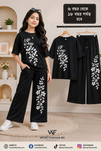 Girls’ Black Floral Cotton Set