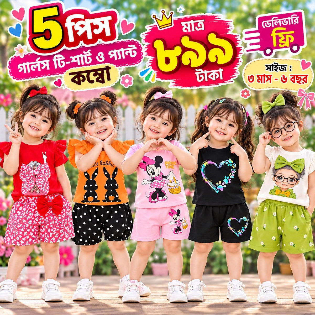 Girls’ Playtime Cotton Combo – 5 Sets