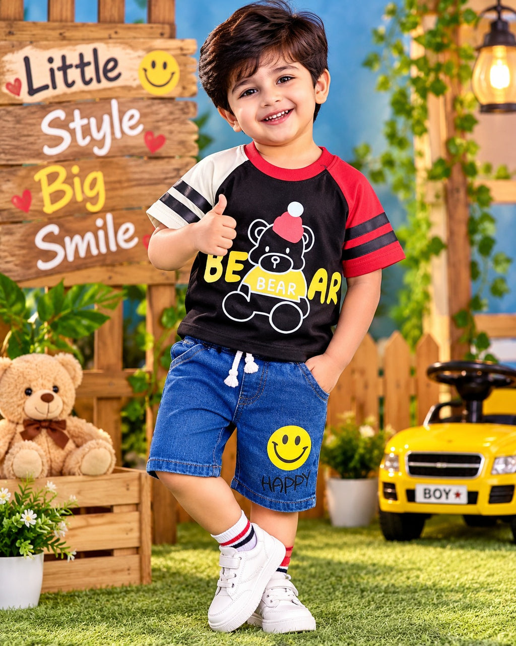 Baby Bear Graphic T-Shirt & Denim Shorts Set