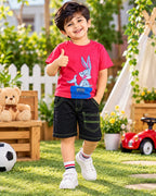 Baby Red Rabbit T-Shirt & Denim Shorts Set