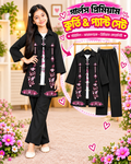 Girls’ Black Floral Kurti Set