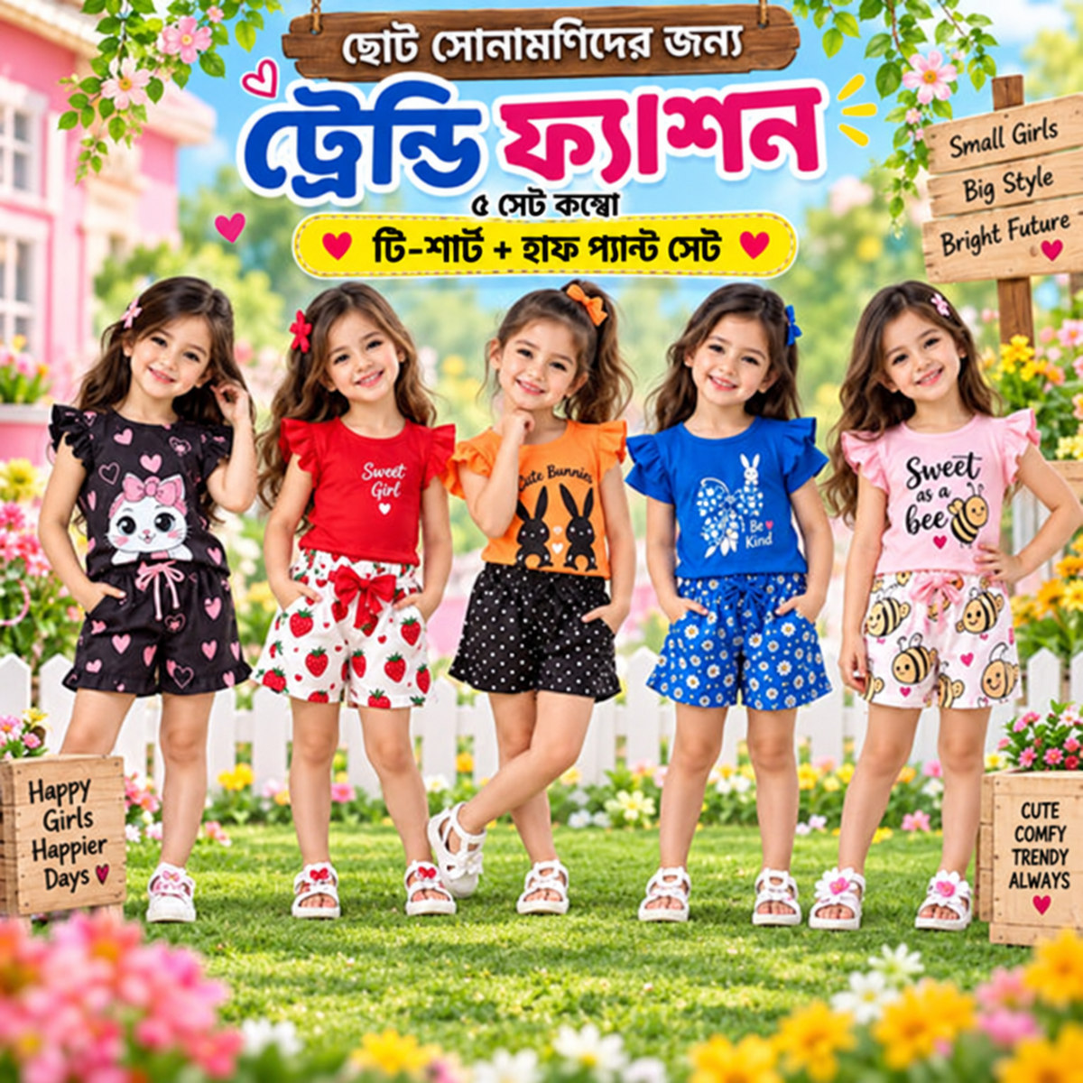 Girls’ Sweet Cotton Combo – 5 Sets